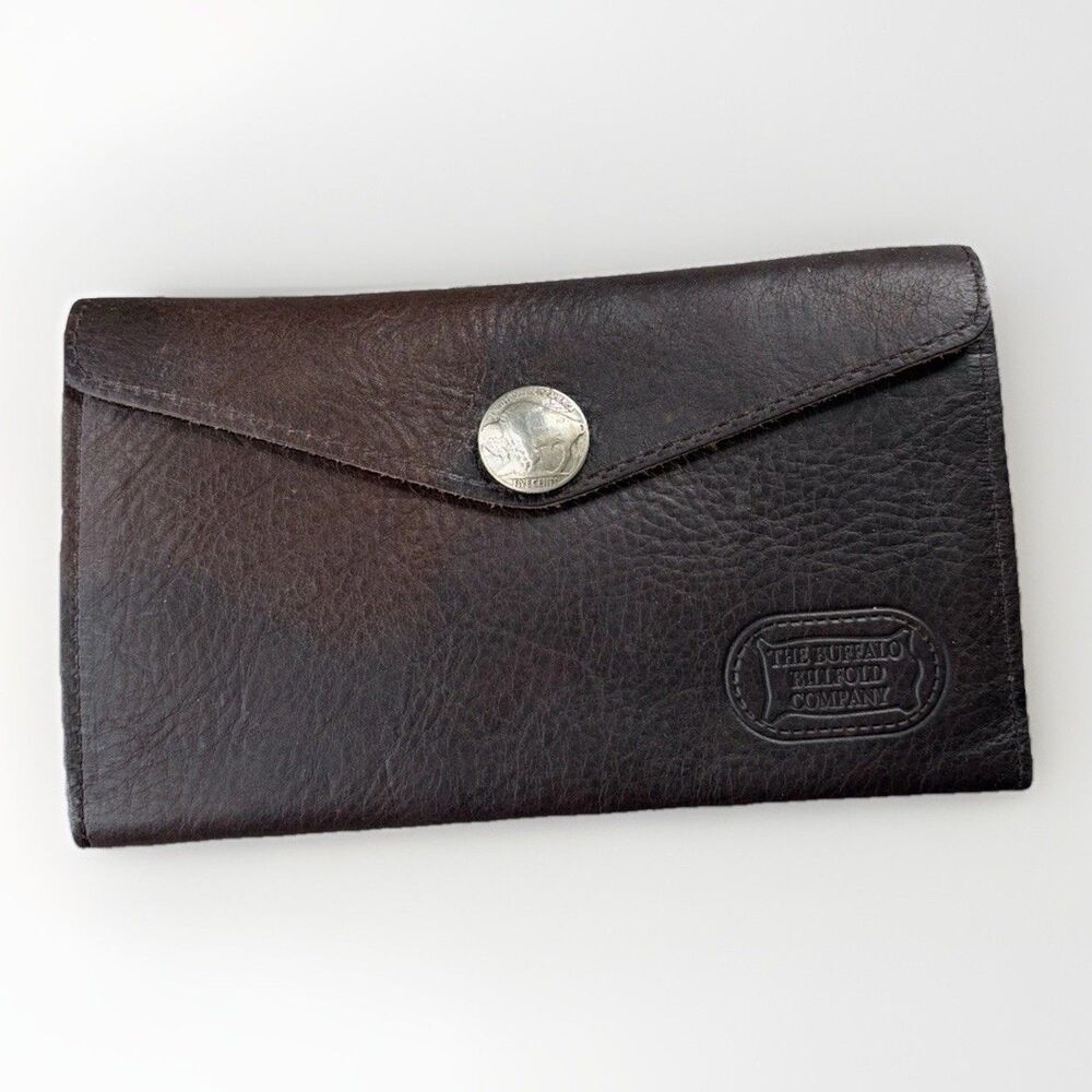 Buffalo Billfold Co Bison Leather Envelope Clutch Wallet Nickel Snap USA Brown